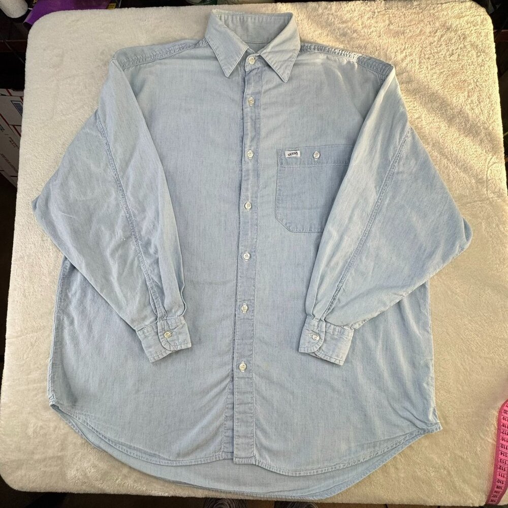 VTG Guess Jeans USA Denim Chambray Shirt Size 2 Me's Medium, Women's Large Men's